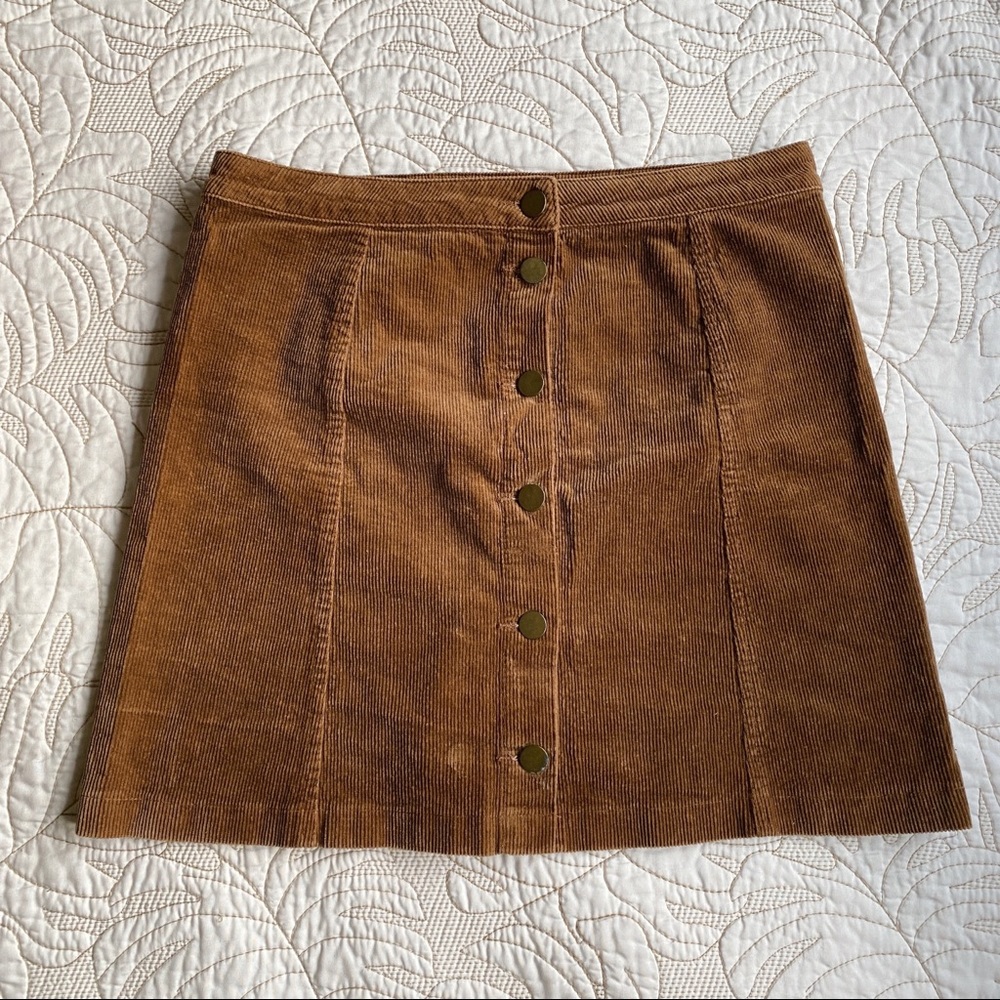 A-line Corduroy Skirt with Buttons